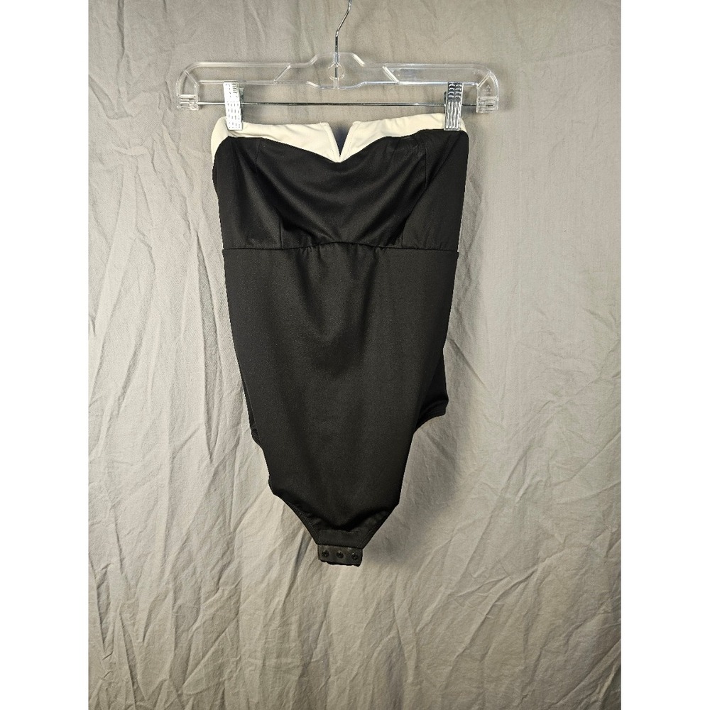 Popilush Strapless Shapewear Bodysuit Black White Notched Sweetheart Neck Large
